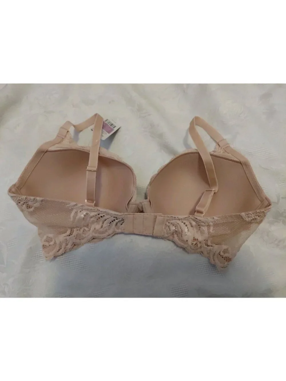Natori Feather Contour Plunge Bra Lace Trim Nude 36 D NWT